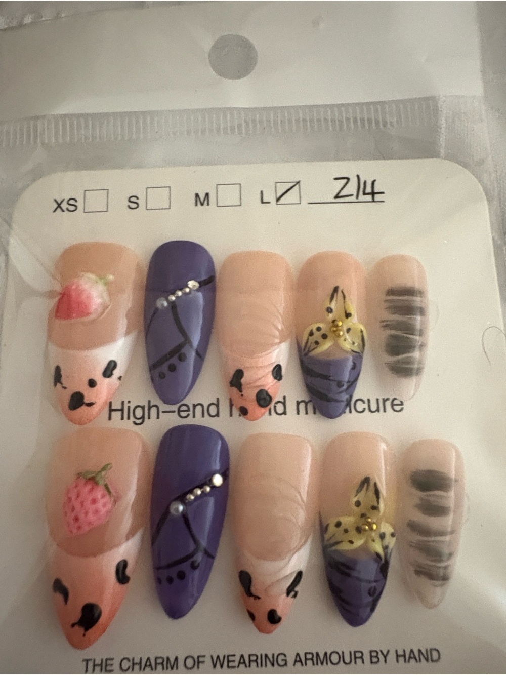 Premium custom Handmade Purple & 3D strawberry &Floral &Press-On Nail set $8